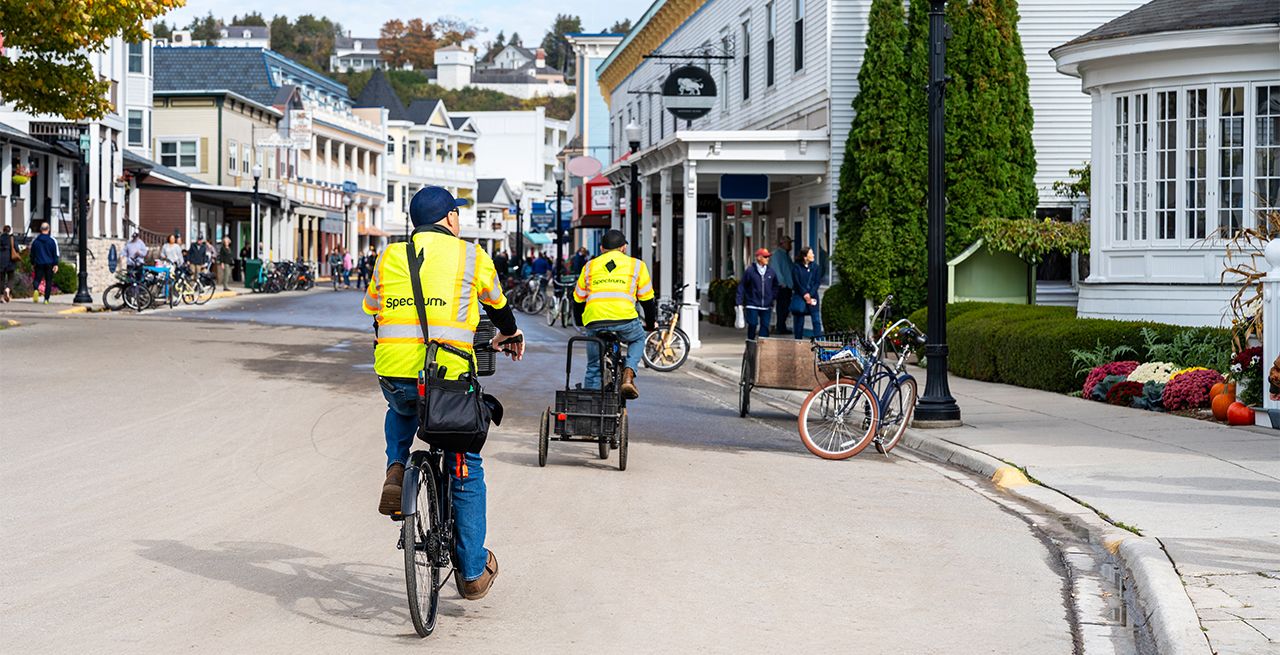 Spectrum field technicians ride bicycles to get around Mackinac Island
