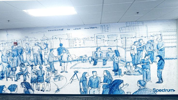 Mural of a Rooftop party