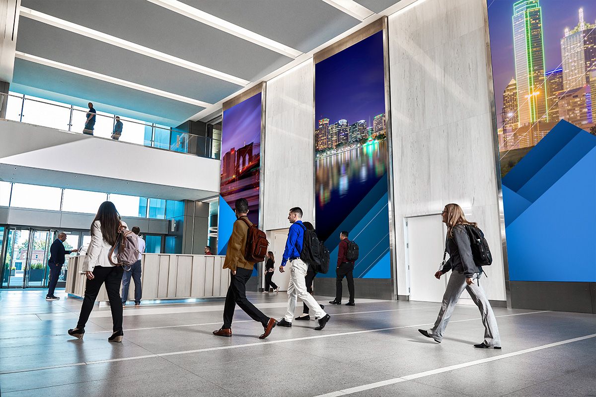 The main lobby at Charter's Stamford headquarters