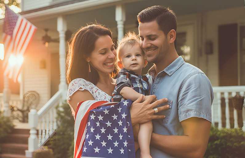 Image of a Family with an American Flag