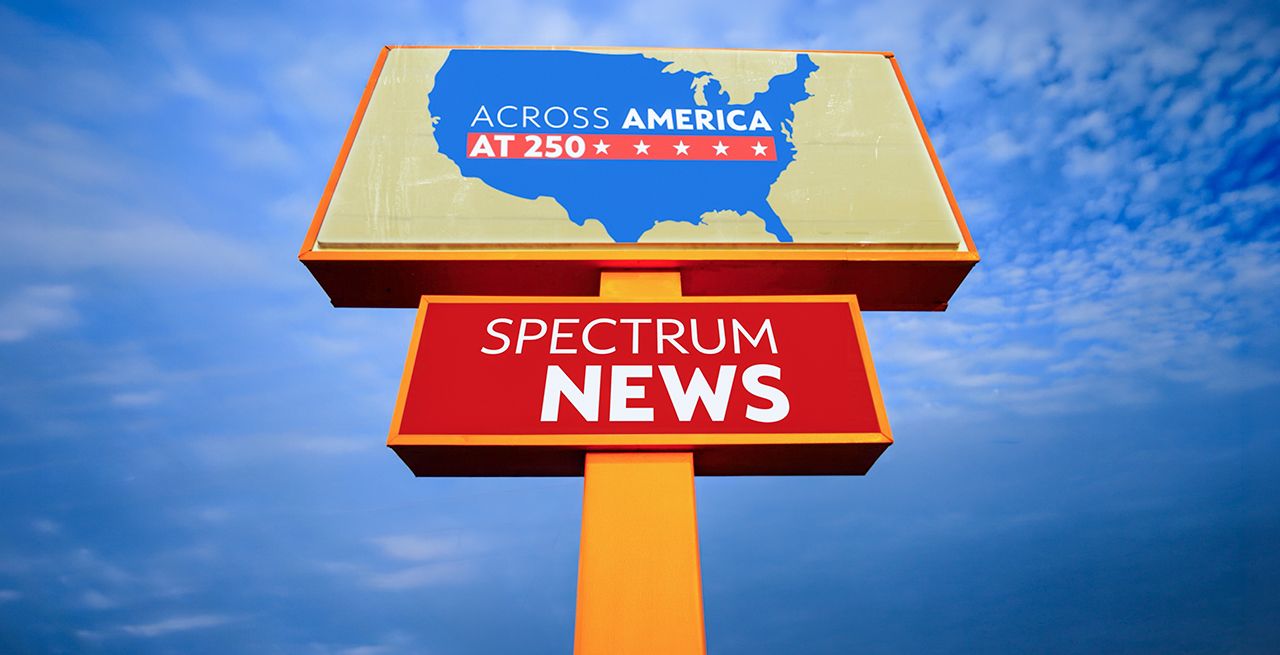 Spectrum News and America 250 road sign